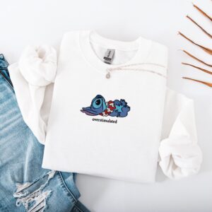 Embroidered Overstimulated Stitch Sweatshirt, Funny Stitch Sweatshirt, Disney Embroidered Hoodie, Anxiety Sweatshirt, Mental Health Sweater