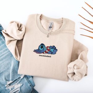 Embroidered Overstimulated Stitch Sweatshirt, Funny Stitch Sweatshirt, Disney Embroidered Hoodie, Anxiety Sweatshirt, Mental Health Sweater