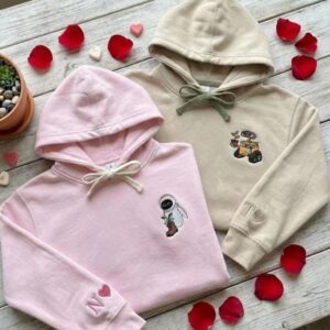 Custom Embroidered Cartoon Couple Matching Hoodie, Couple Embroidery Sweatshirt, Initial On Sleeve, Movie Character Couple Crewneck