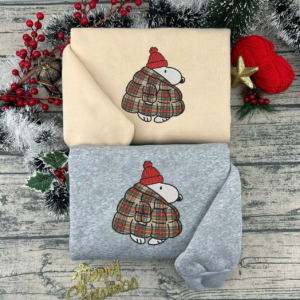 Snoopy Puffer Jacket Embroidered Shirt, Christmas Tee, Cute Peanuts Winter Embroidery Sweatshirt, Retro Holiday Snoopy Gift