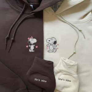 Custom Snoopy Embroidery Hoodie for Couple, Cute Cartoon Dog Character Couple Embroidery Shirt