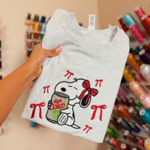 Custom Snoopy with Soda Can Christmas Embroidery Hoodie, Cute Peanuts Dog Bow Holiday Stitch Pattern, Machine Embroidery Sweatshirt