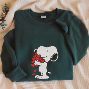 Cute Snoopy Embroidery Sweatshirt, Snoopy And Woodstock Hoodie, Funny Cartoon Tee, Valentine Puppy Shirt