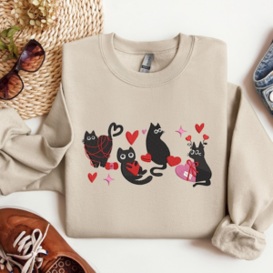 Embroidered Cute Cat Sweatshirt, Valentines Day Cat , Embroidered Cat Mama Hoodie, Cute Valentines Day Sweater, Valentines Day Meow Tee