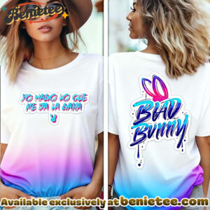 Bad Bunny Gradient GraffitiFront Back Print Short-Sleeve T-Shirt