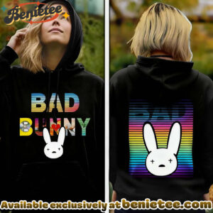 Bad Bunny Rainbow Bunny HeadFront Back Print Hoodie