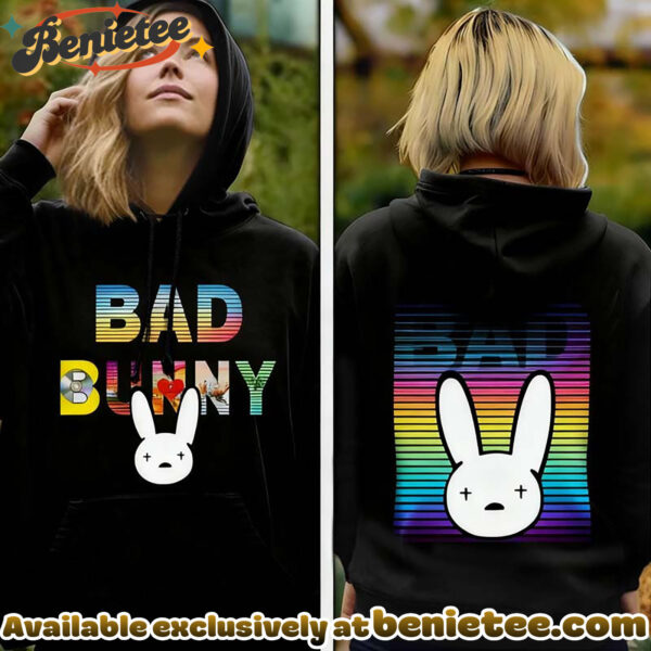 Bad Bunny Rainbow Bunny HeadFront Back Print Hoodie