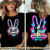 Bad Bunny Super Bowl Neon Rabbit · Front Back Print Trendy Short-Sleeve T-Shirt