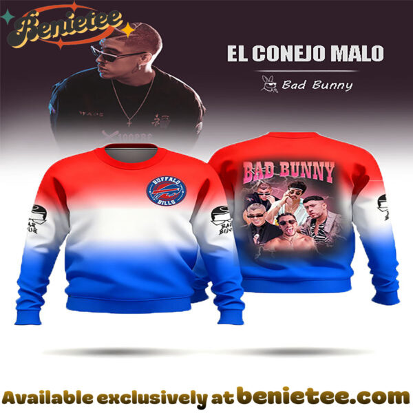 Bills And Bad Bunny Design Print Crew Neck Sweatshirt