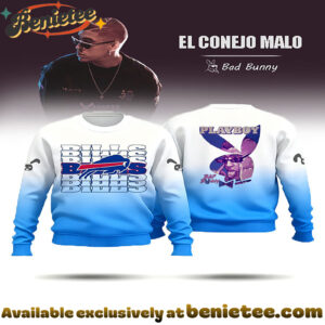 Bills And Bad Bunny Print Casual Crew Neck Sweatshirt