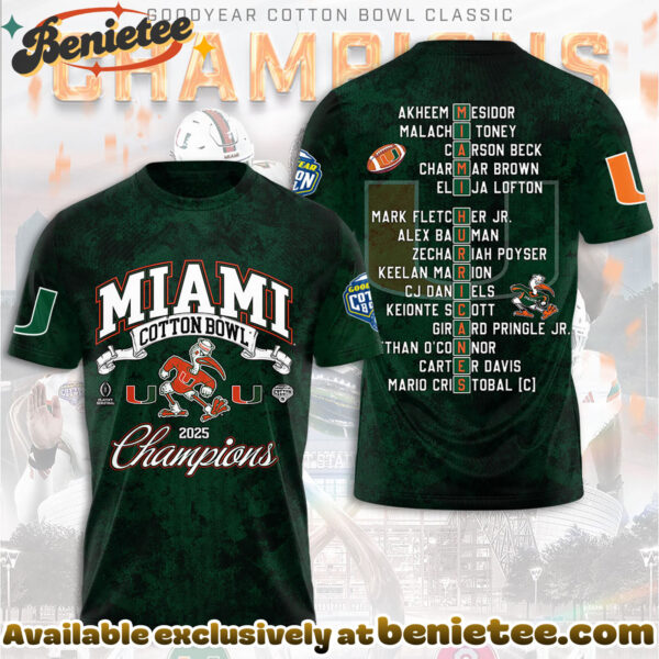 Miami Hurricanes Football Cotton Bowl Champions 3D Apparel Hoodie