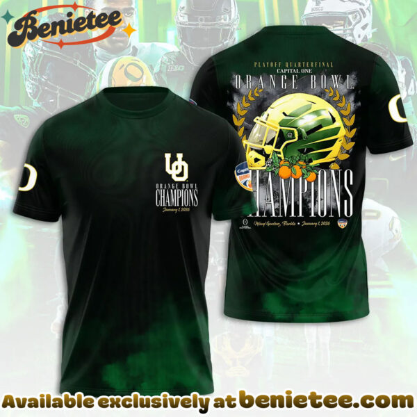 Oregon Ducks Football 2026 Orange Bowl Champions 3D Apparel Hoodie