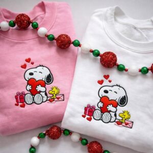 Snoopy Valentines Embroidered Sweatshirt, Valentines Sweatshirt Gift, Cute Snoopy Valentines Shirt, Cartoon Dog Valentines Shirt