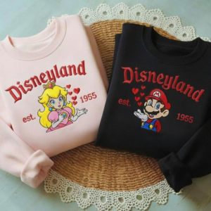 Embroidered Super Mario & Princess Peach Sweatshirt, Nintendo Valentine Couple Tee, Cute Cartoon Shirt