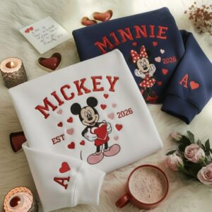 Mickey & Minnie Embroidered Valentine Sweatshirt, Magical Land Valentine, Mickey Minnie Love, Disneyland Couple Gift for Valentine’s Day
