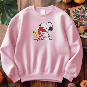 Cartoon Dog Hearts Embroidery Sweatshirt, Valentine Stitch Shirt, Snoopy Valentine Couple Shirt