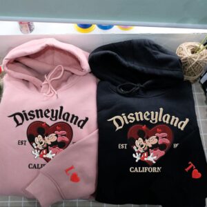 Couple Mouse And Girlfriend Embroidered Sweatshirts, Magical Land Valentine Embroidered Hoodie, Cartoon Mouse Couple Embroidered Sweaters