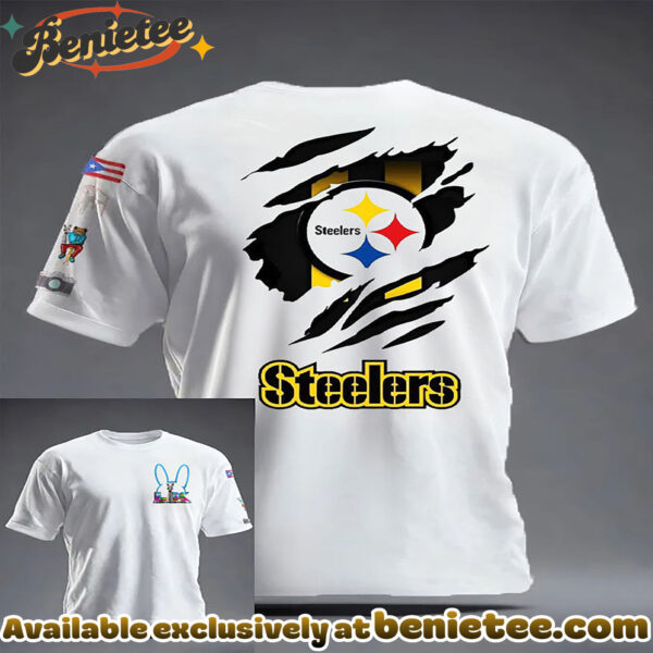 Pittsburgh Steelers Ripped Logo Graphic T-Shirt - Ver 2