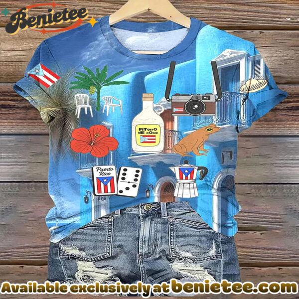 Puerto Rico Clipart Printed Crew Neck T-shirt