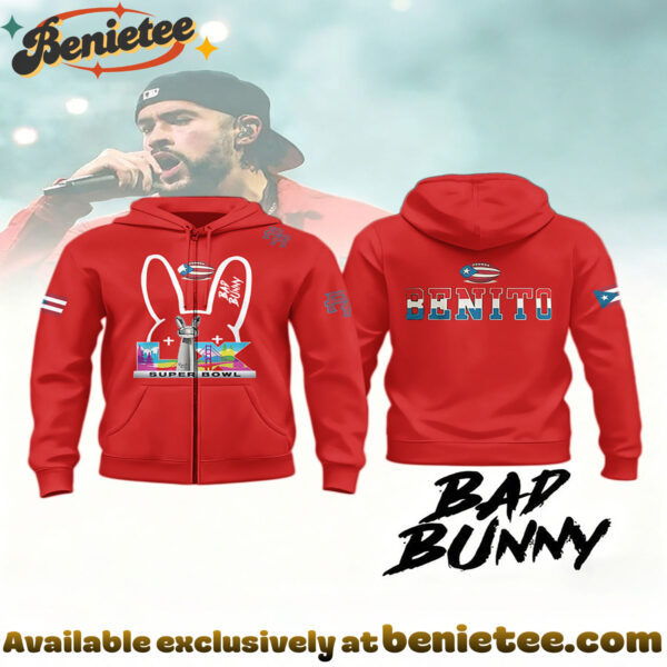 Unisex Casual Super Bowl And Bad Bunny Hooded Jacket