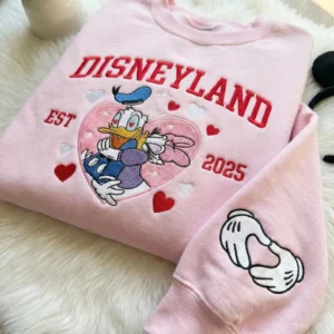 Embroidered Donald And Daisy Duck Couple Sweatshirt, Matching Valentine Disney Crewneck, Romantic Cartoon Duck Shirt