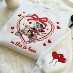 Mickey & Minnie Embroidered Valentine Sweatshirt, Magical Land Valentine, Mickey Minnie Love, Disneyland Couple Gift For Valentine’s Day