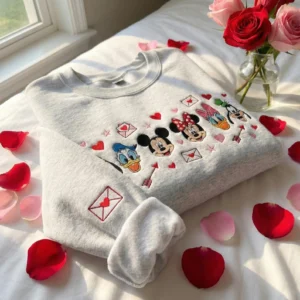 Embroidered Mickey And Minnie Sweatshirt, Romantic Disney Matching Couple Sweater, Disney Couple Valentine Shirt