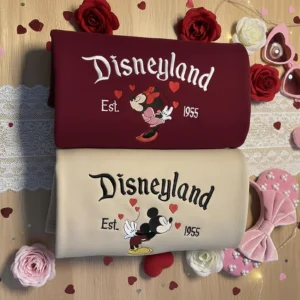 Embroidered Mickey And Minnie Sweatshirt, Romantic Disney Matching Couple Sweater, Disney Couple Valentine Shirt