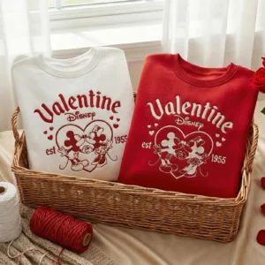 Embroidered Mickey And Minnie Sweatshirt, Romantic Disney Matching Couple Sweater, Disney Couple Valentine Shirt