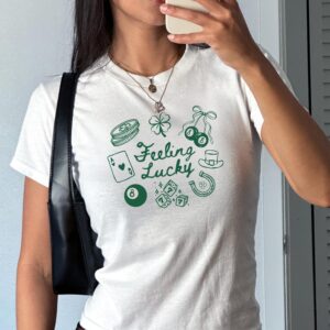 Feeling Lucky Baby Tee, St Patricks Day Baby Tee, St Patty's Day Shirt, Y2K Trendy 90's Baby Tee, Lucky 7 Shirt Coquette Tee