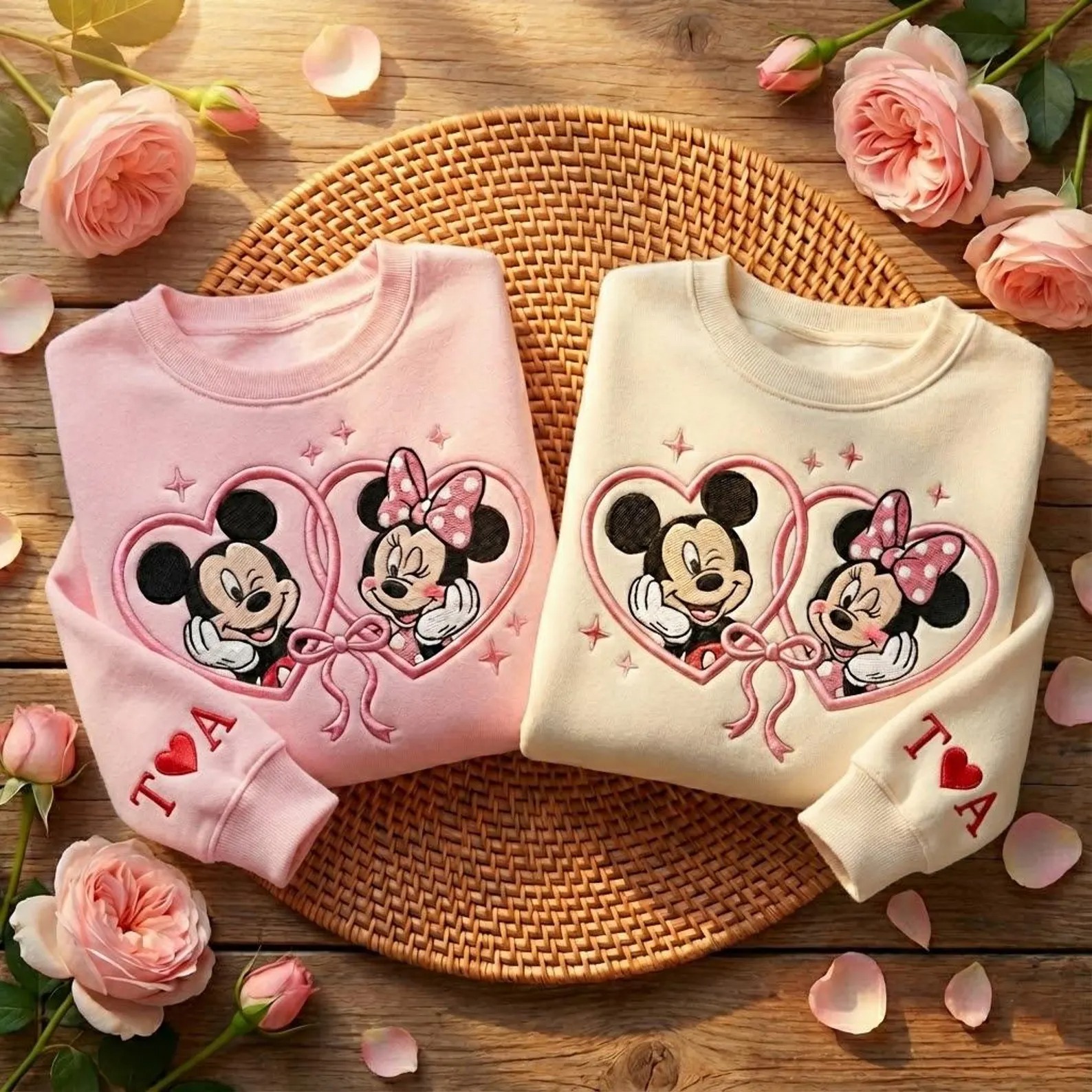 Mickey and Minnie Couple Embroidered Sweatshirt, Disney Valentine Sweatshirt, Disneyland Couple Shirts, Matching Disney Sweatshirts