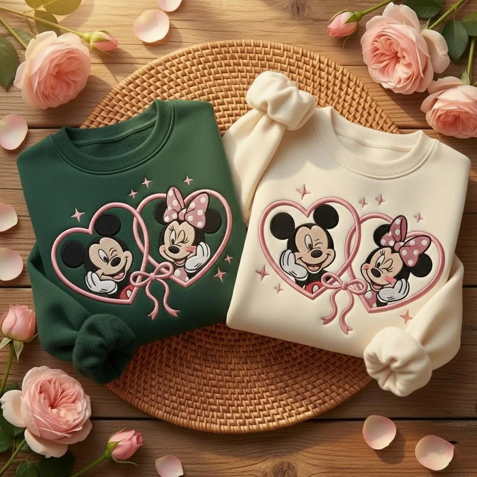 Mickey and Minnie Couple Embroidered Sweatshirt, Disney Valentine Sweatshirt, Disneyland Couple Shirts, Matching Disney Sweatshirts