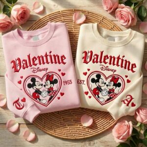 Embroidered Mickey And Minnie Valentine Sweatshirt, Disney Couple Sweatshirt, Disneyland Shirt, Disney Trip Shirt, Valentine's Day Gift