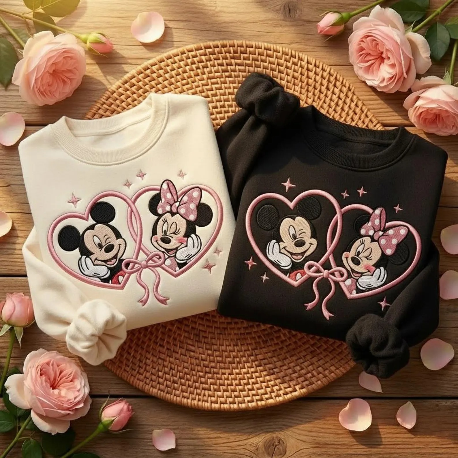Mickey and Minnie Couple Embroidered Sweatshirt, Disney Valentine Sweatshirt, Disneyland Couple Shirts, Matching Disney Sweatshirts