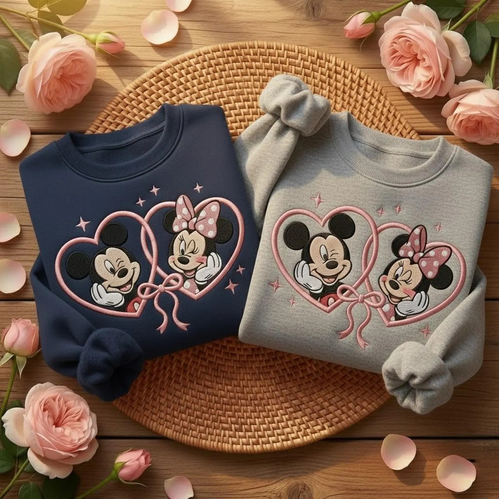 Mickey and Minnie Couple Embroidered Sweatshirt, Disney Valentine Sweatshirt, Disneyland Couple Shirts, Matching Disney Sweatshirts