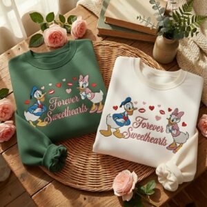 Embroidered Daisy And Donald Duck Couple Sweatshirt, Forever Sweethearts Shirt, Disney Couple Shirt, Matching Disney Tee