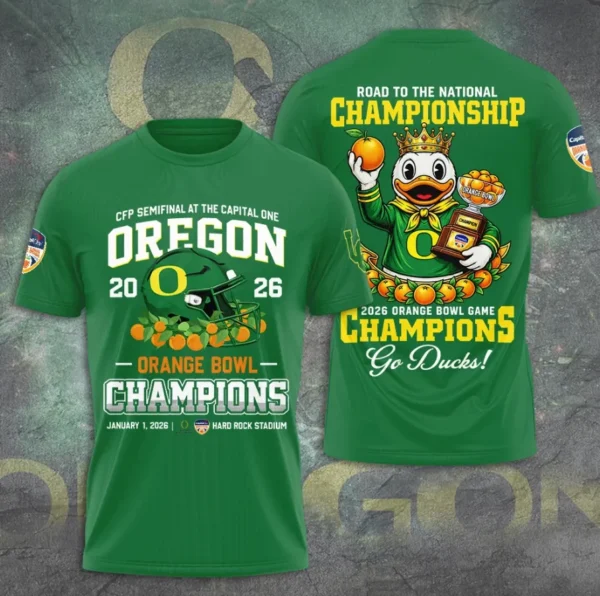 Oregon Duck 2026 Orange Bowl Champions 3D T-Shirt
