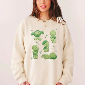Smiskis Glow-in-the-Spirit Embroidered Sweatshirt - Adorable Green Creatures Crewneck