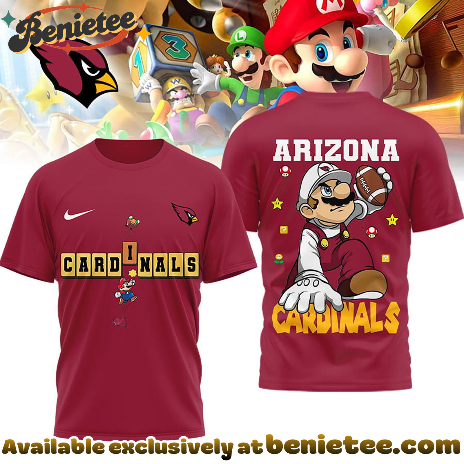 Arizona Cardinals Premium NFL Super Mario 3D Tshirt, Sweatshirt, Hoodie