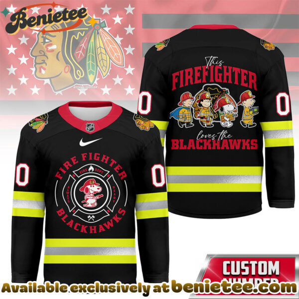 Chicago Blackhawks Premium NHL Snoopy Firefighter Hockey Jersey