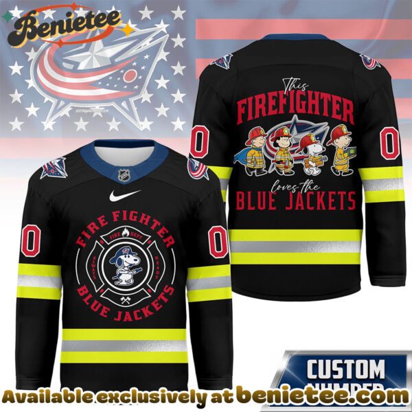 Columbus Blue Jackets Premium NHL Snoopy Firefighter Hockey Jersey