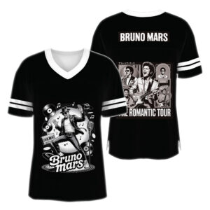 Bruno Mars Romantic Tour Football Jersey, Music Concert Button Down Shirt, Black Football Jersey for Fans