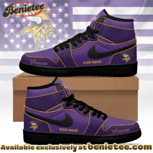 Minnesota Vikings Premium NFL Pride Jordan 1 High Top Sneaker Nike Air Jordan 1