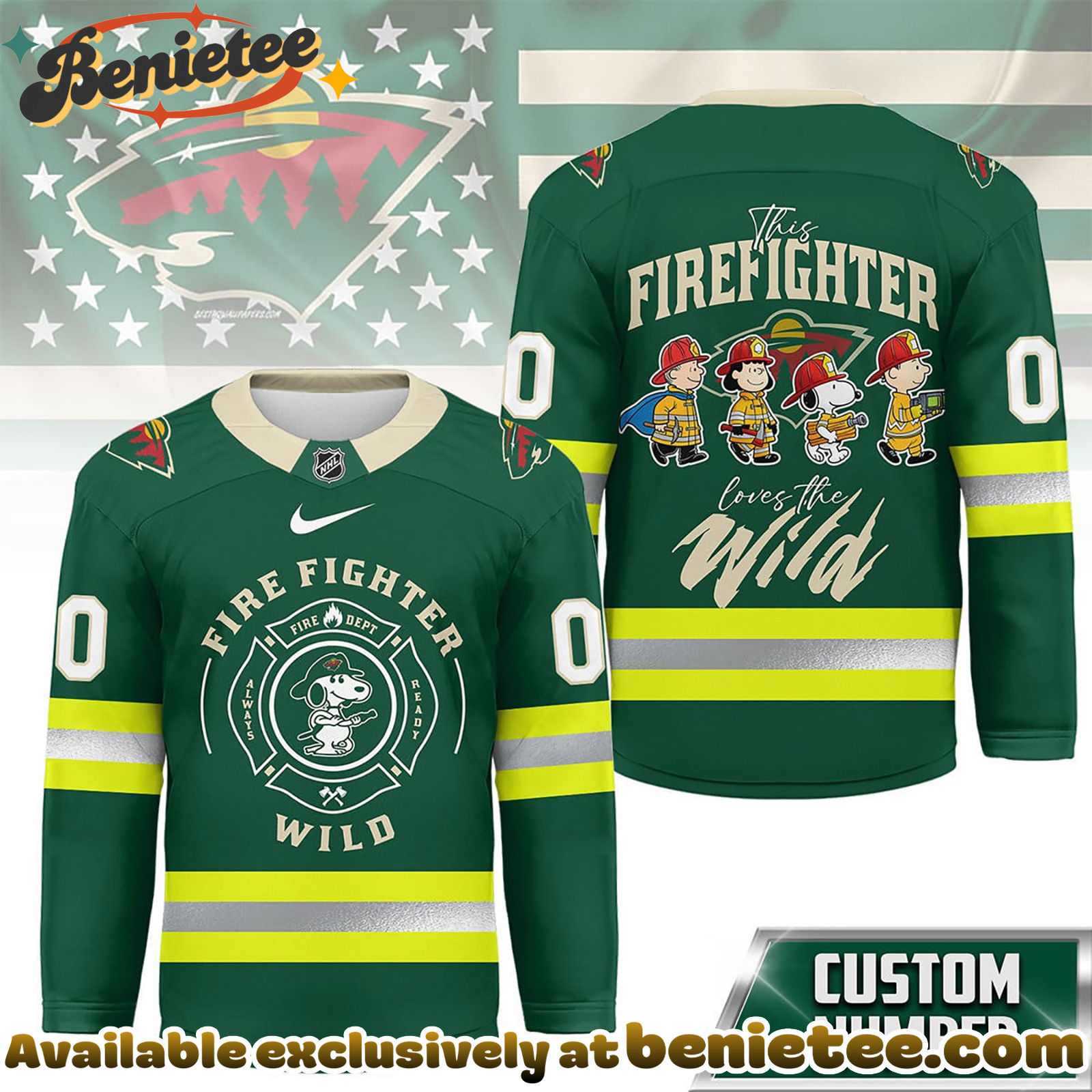 Minnesota Wild Premium NHL Snoopy Firefighter Hockey Jersey