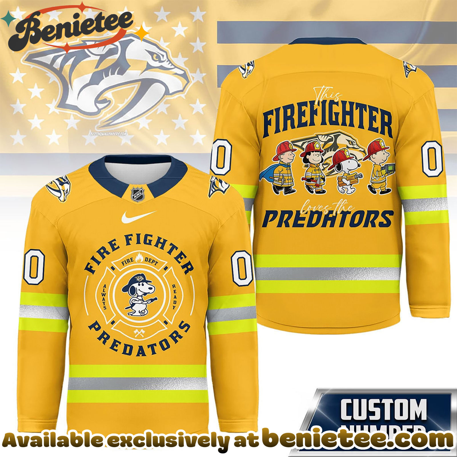 Nashville Predators Premium NHL Snoopy Firefighter Hockey Jersey