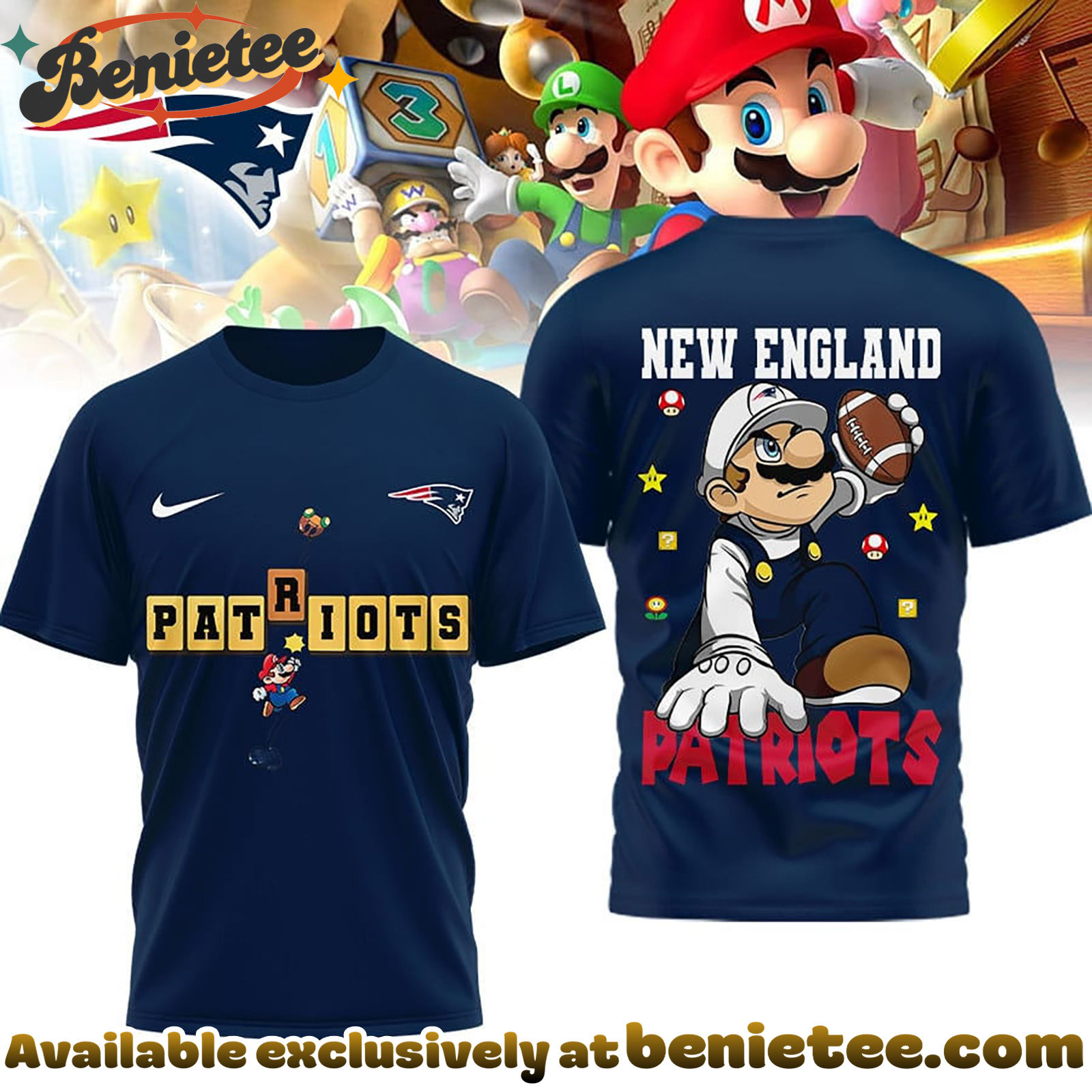 New England Patriots Premium NFL Super Mario 3D Tshirt, Sweatshirt, Hoodie