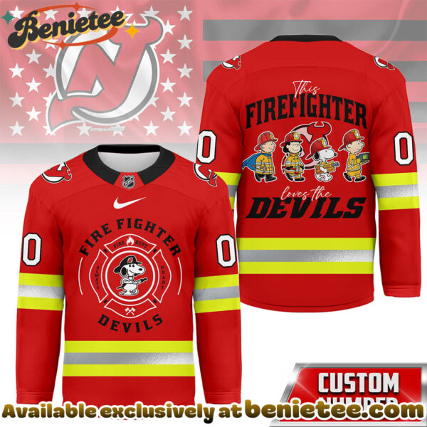 New Jersey Devils Premium NHL Snoopy Firefighter Hockey Jersey