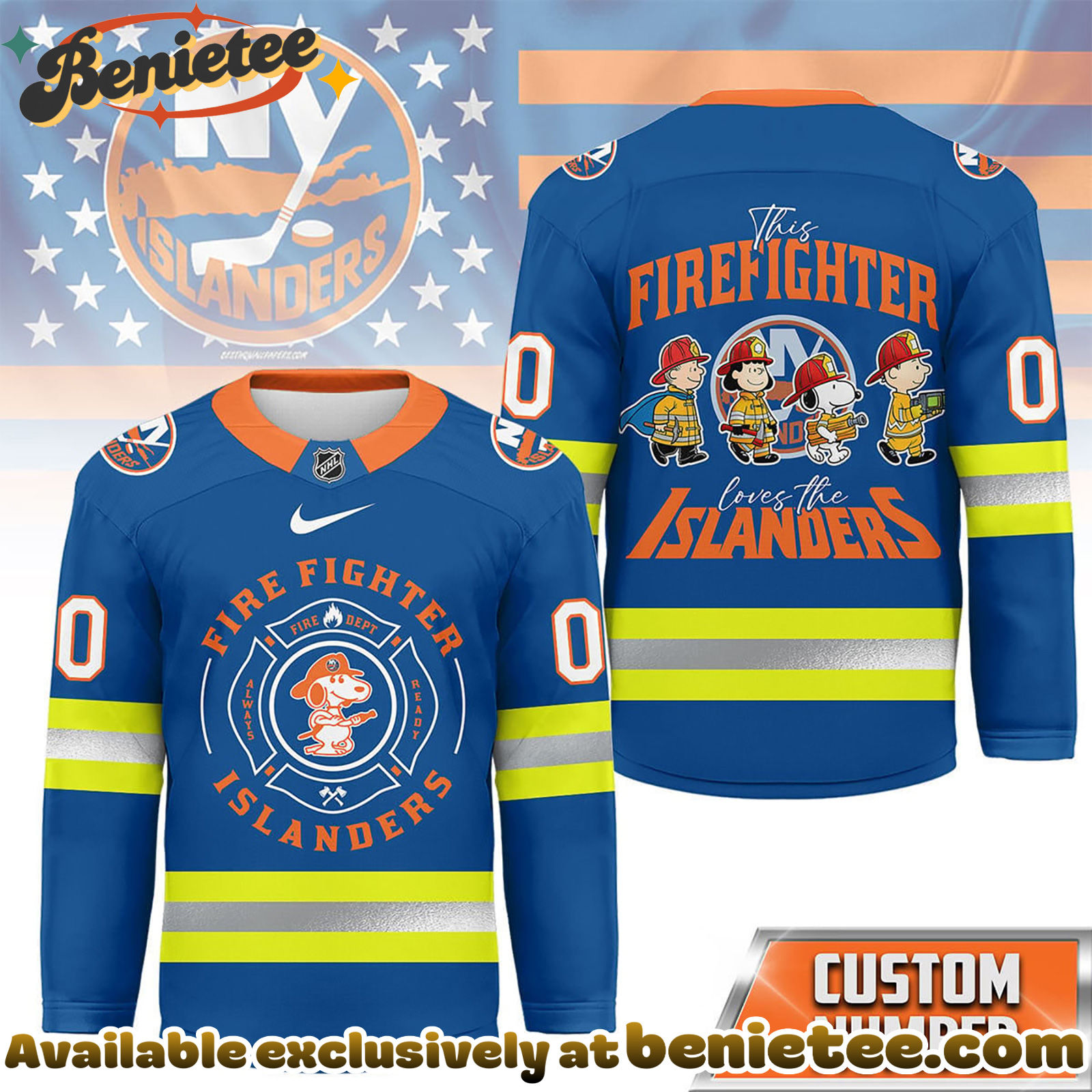 New York Islanders Premium NHL Snoopy Firefighter Hockey Jersey