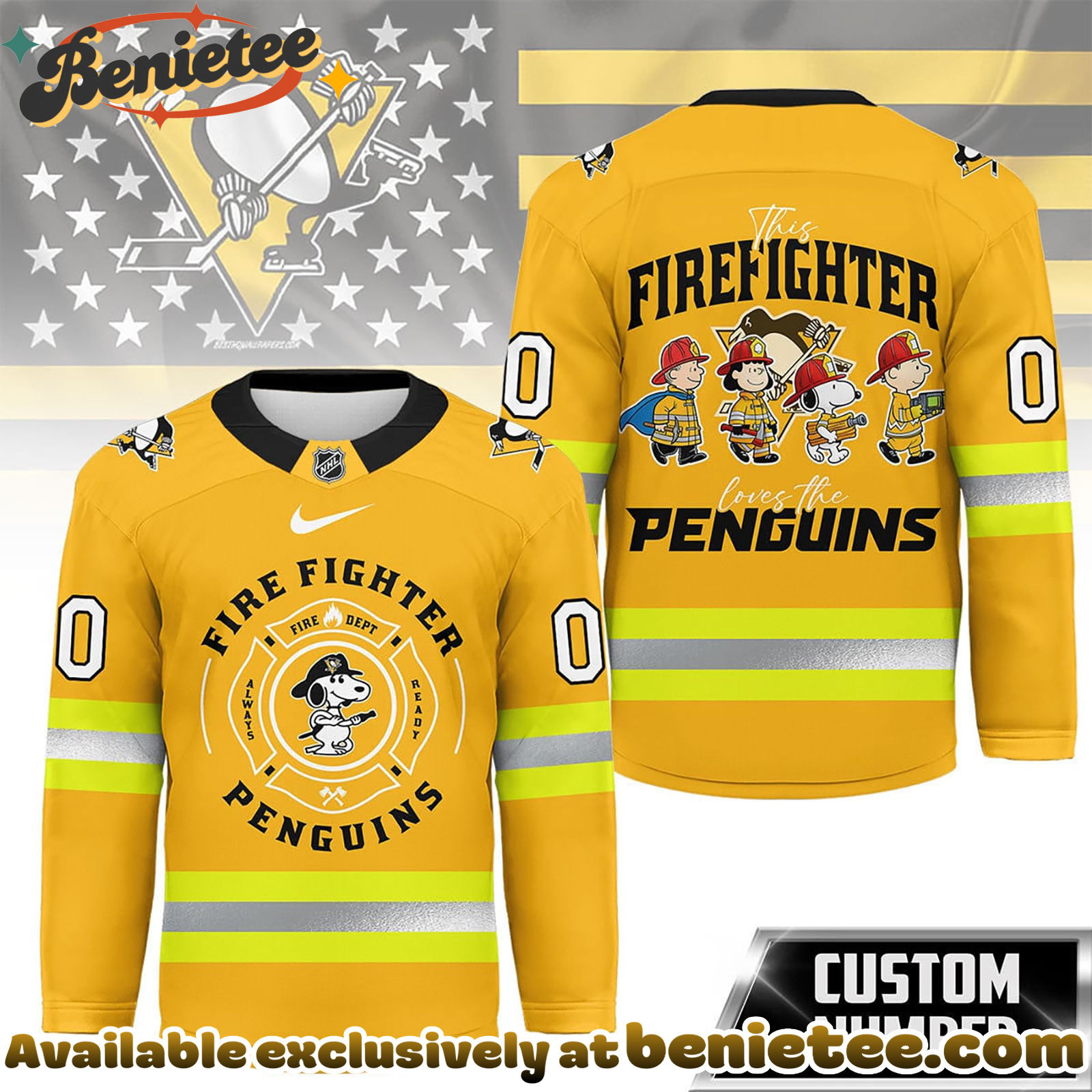 Pittsburgh Penguins Premium NHL Snoopy Firefighter Hockey Jersey