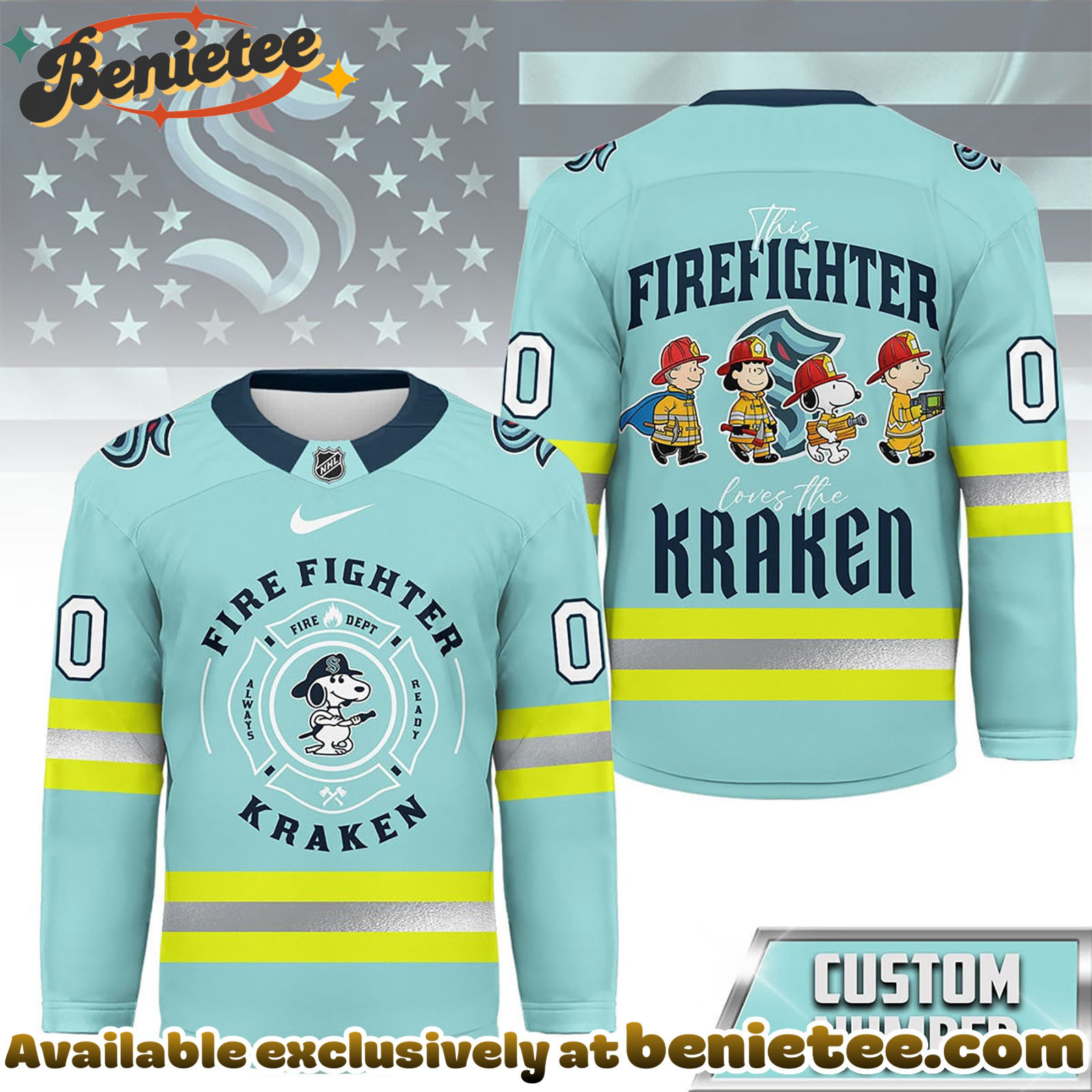 Seattle Kraken Premium NHL Snoopy Firefighter Hockey Jersey